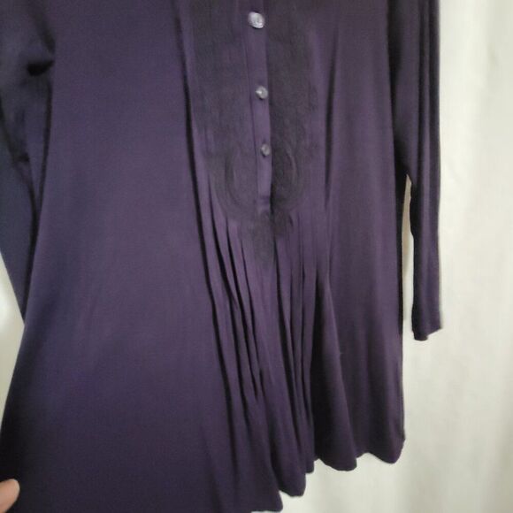 Croft & Barrow Top Dark Purple Medium flowy lace stretchy pleated Rayon classic - Picture 7 of 11